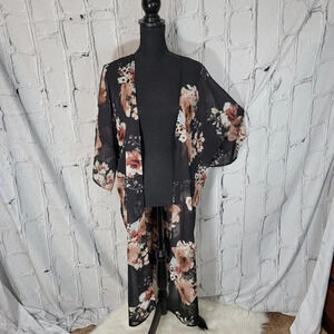 Vision Womens‎ Large Flowy Open Front Side Slit Kimono Cardigan Boho Bohemian